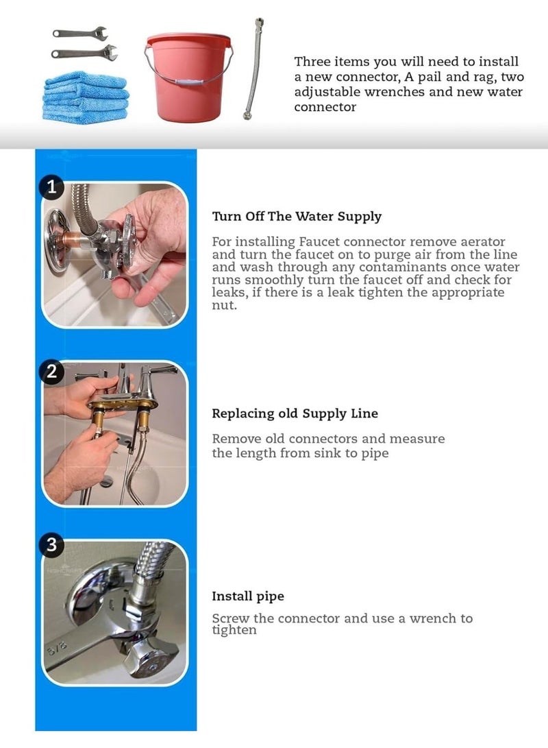 AL ARQAM الفولاذ المقاوم للصدأ 2 قطعة من الصدأ والتآكل والرصاص المرن المضفر خرطوم موصل الأنابيب DIY استبدال الأنابيب المرنة ذيول الغلايات والأحواض 90 سم - Image 3