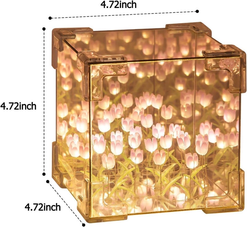 FOMQUAZLI Acrylic Tulip Night Light,Led Decorative Nights Lamp for Bedroom,Handmade DIY Magic Cube Tulips Flower Table Lamp and Mirror 2 in 1,21 Flowers Birthday Gifts for Women and Girl Gifts, Clear - Image 2