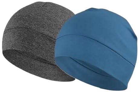 PAROPKAR 100% Cotton Lycra Skull Caps Lightweight Beanie Sleep Hats Breathable Helmet Liner Cap Cycling Hat Cap for Men and Women (Turquoise Blue Dark Grey) - Image 1