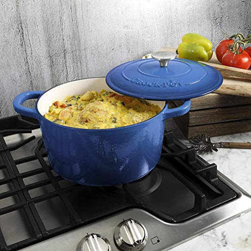 Crock-Pot Artisan 5-Quart Round Enameled Cast Iron Dutch Oven – Blue, Durable Heavy-Duty Cookware for Slow Cooking, Roasting, Baking with Lid - Image 4