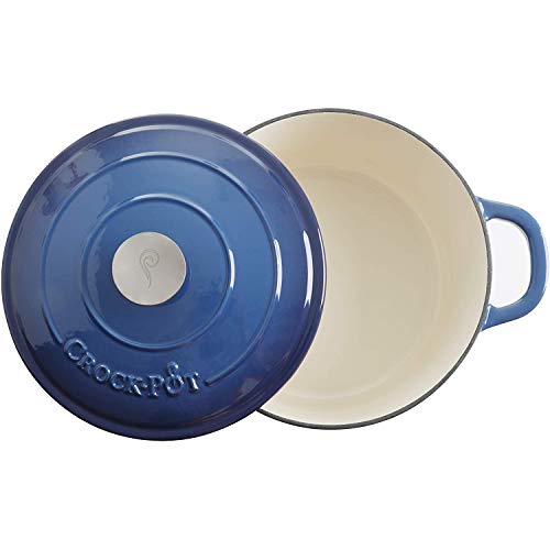 Crock-Pot Artisan 5-Quart Round Enameled Cast Iron Dutch Oven – Blue, Durable Heavy-Duty Cookware for Slow Cooking, Roasting, Baking with Lid - Image 3