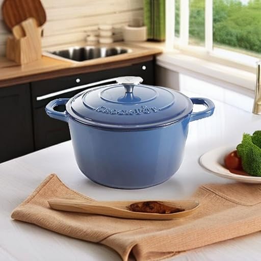 Crock-Pot Artisan 5-Quart Round Enameled Cast Iron Dutch Oven – Blue, Durable Heavy-Duty Cookware for Slow Cooking, Roasting, Baking with Lid - Image 5