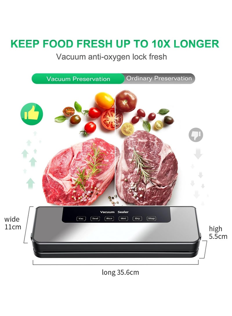 Vacuum Sealer, Food Vacuum Sealer Machine with 65 KPA Powerful Suction, 30MM Longer Seal Food Sealer for Dry and Moist Food Fresh Preservation with 10Pcs Vacuum Sealers Bags  - Image 2
