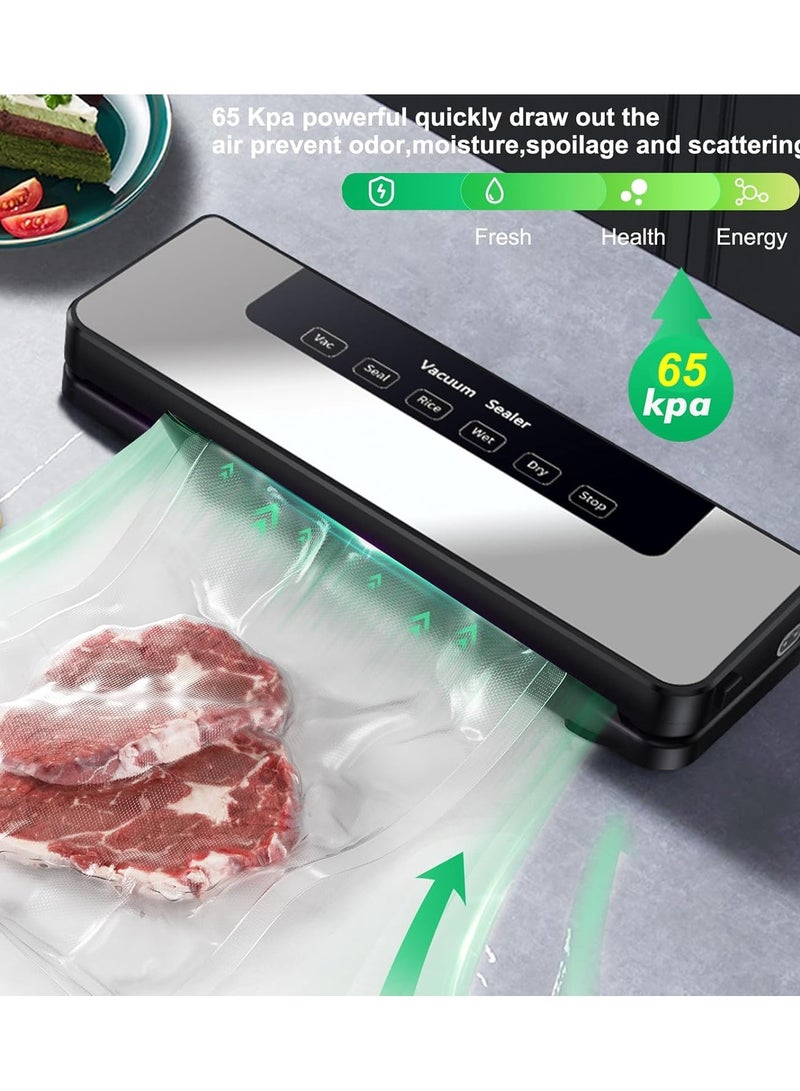 Vacuum Sealer, Food Vacuum Sealer Machine with 65 KPA Powerful Suction, 30MM Longer Seal Food Sealer for Dry and Moist Food Fresh Preservation with 10Pcs Vacuum Sealers Bags  - Image 4