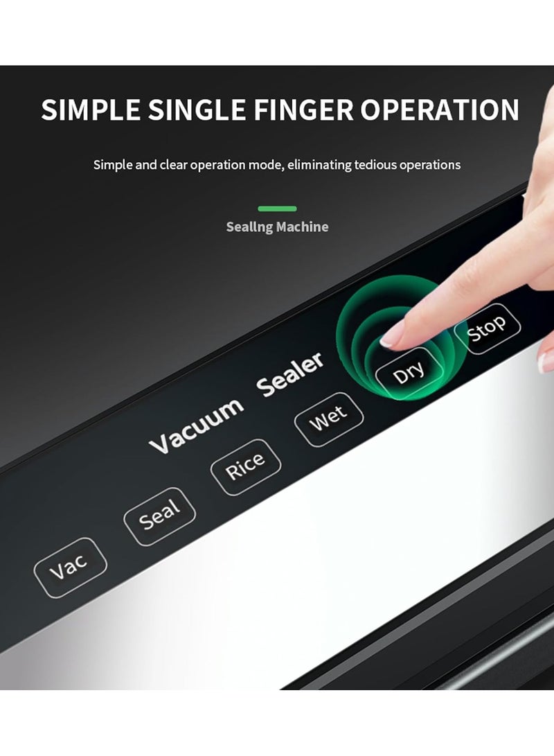 Vacuum Sealer, Food Vacuum Sealer Machine with 65 KPA Powerful Suction, 30MM Longer Seal Food Sealer for Dry and Moist Food Fresh Preservation with 10Pcs Vacuum Sealers Bags  - Image 5