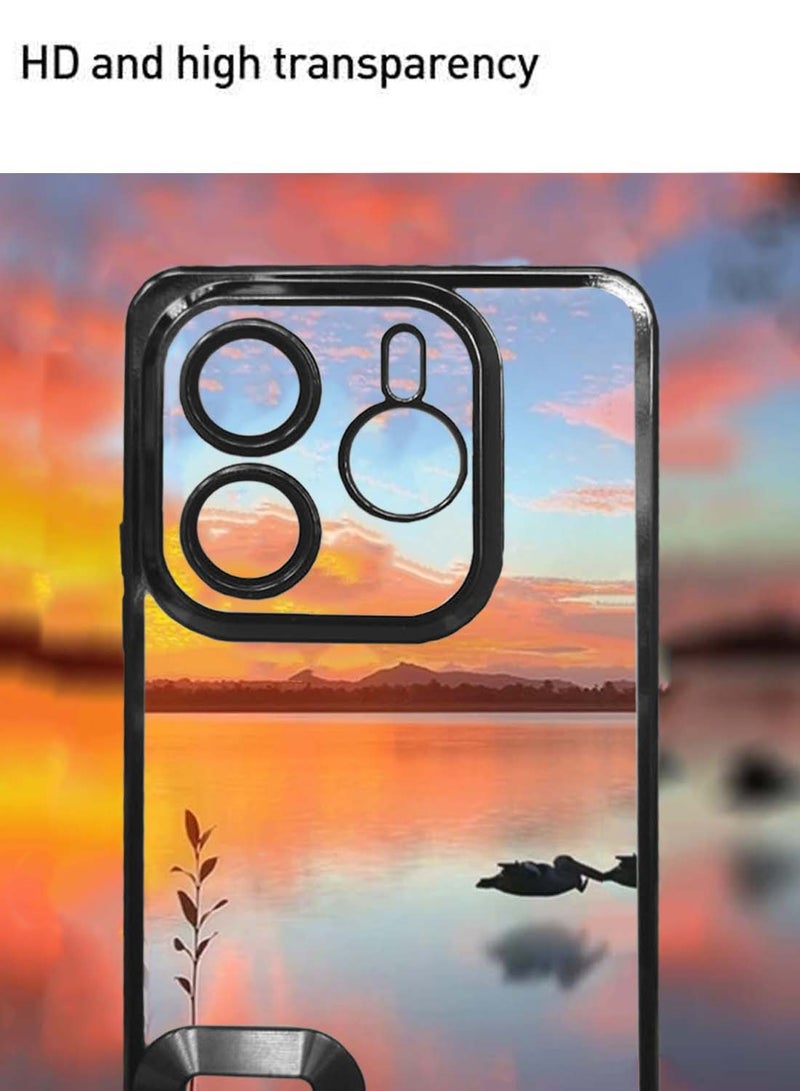 Wtech Xiaomi Redmi Note 14 5G 2024 PU Luxury Plating Raised Lips Camera Hole Case Cover - Clear/Black - Image 4