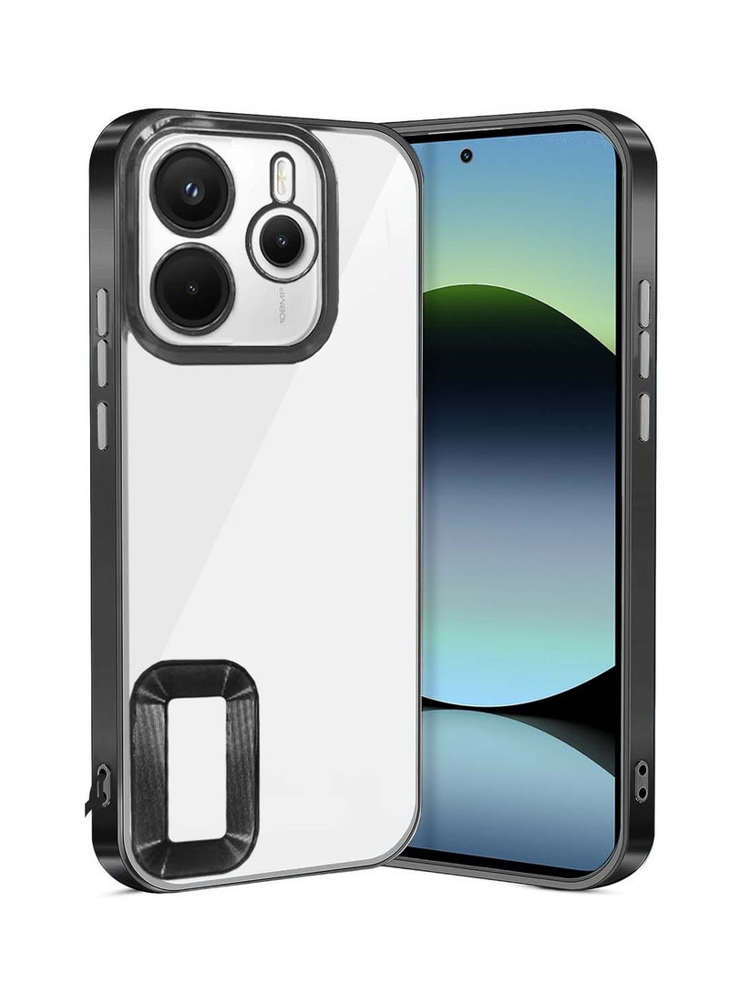 Wtech Xiaomi Redmi Note 14 5G 2024 PU Luxury Plating Raised Lips Camera Hole Case Cover - Clear/Black - Image 1