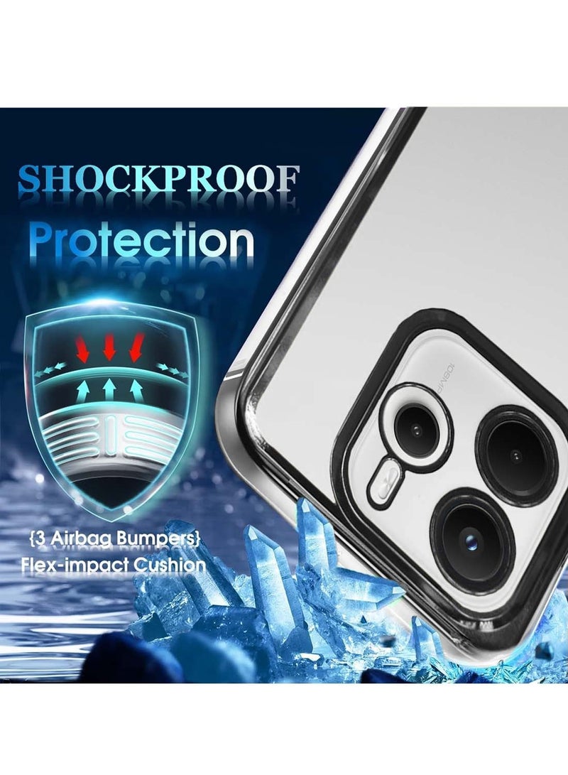 Wtech Xiaomi Redmi Note 14 5G 2024 PU Luxury Plating Raised Lips Camera Hole Case Cover - Clear/Black - Image 2