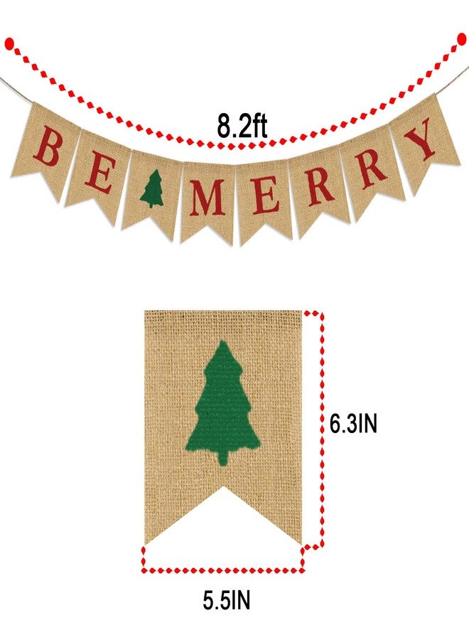 Partyprops Be Merry Christmas Tree Garland | Holiday Bunting | Indoor/Outdoor Natural Burlap Banner - Image 3