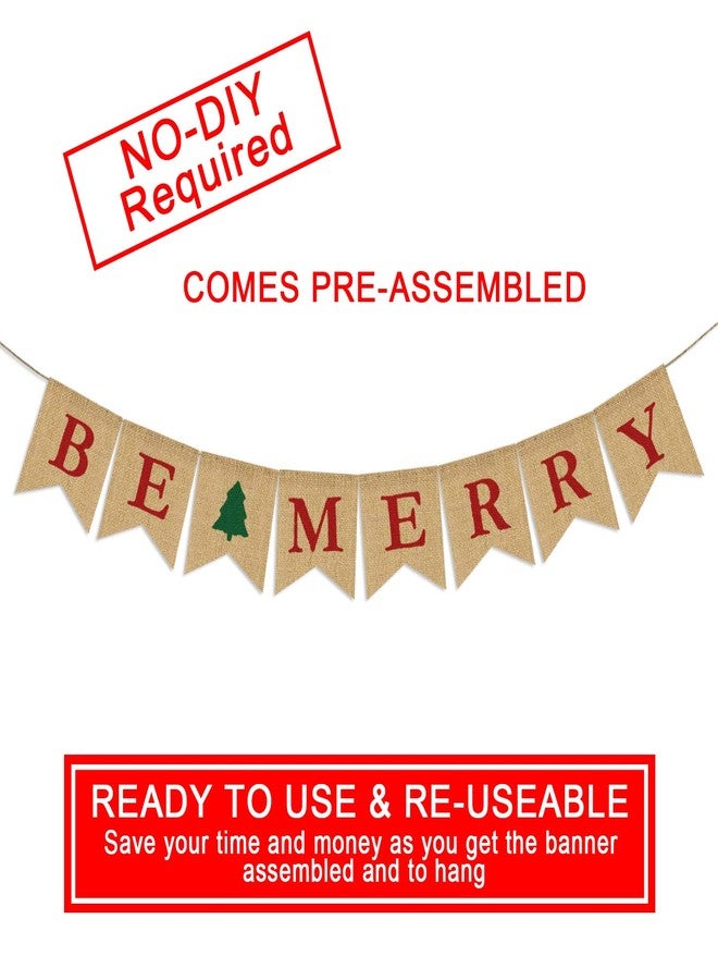 Partyprops Be Merry Christmas Tree Garland | Holiday Bunting | Indoor/Outdoor Natural Burlap Banner - Image 2