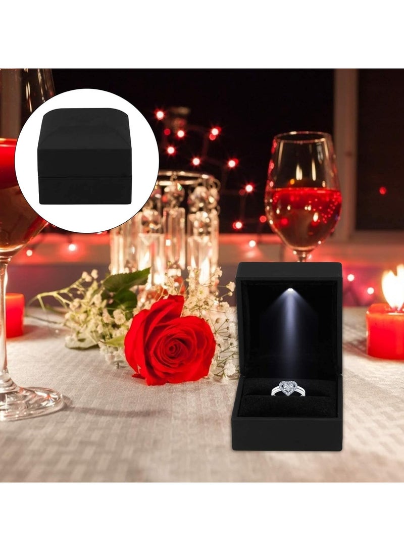 Black ring box with LED lighting, perfect for weddings and engagements. Jewelry gift for men, women, and girls. - Image 1
