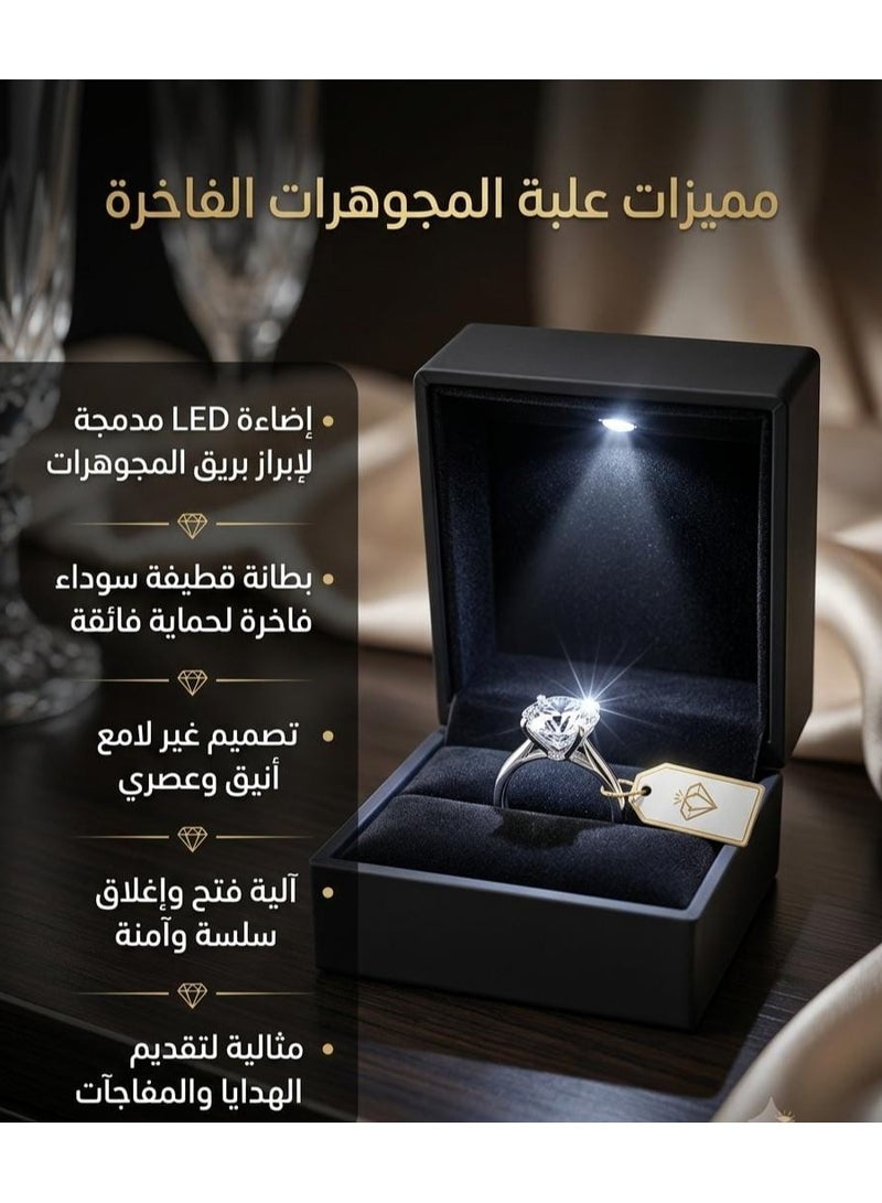 Black ring box with LED lighting, perfect for weddings and engagements. Jewelry gift for men, women, and girls. - Image 2