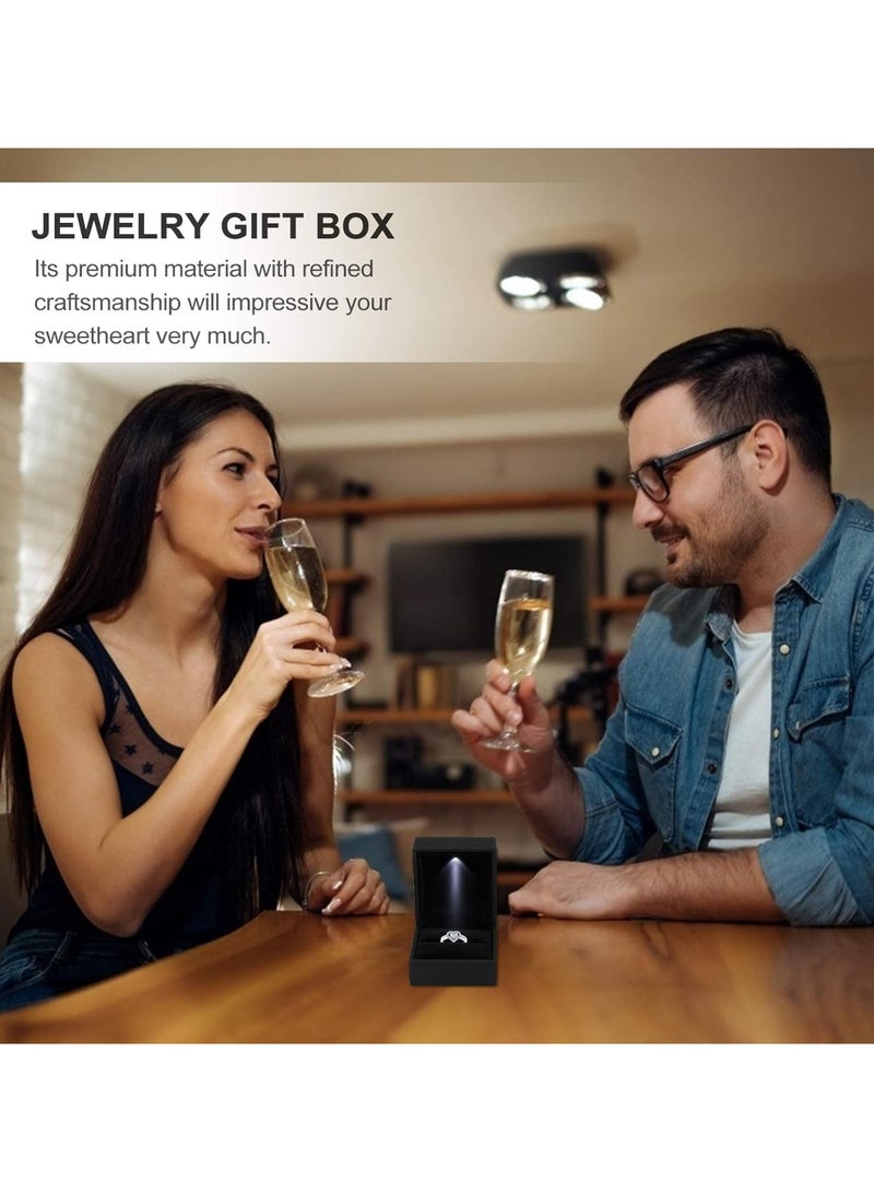 Black ring box with LED lighting, perfect for weddings and engagements. Jewelry gift for men, women, and girls. - Image 5