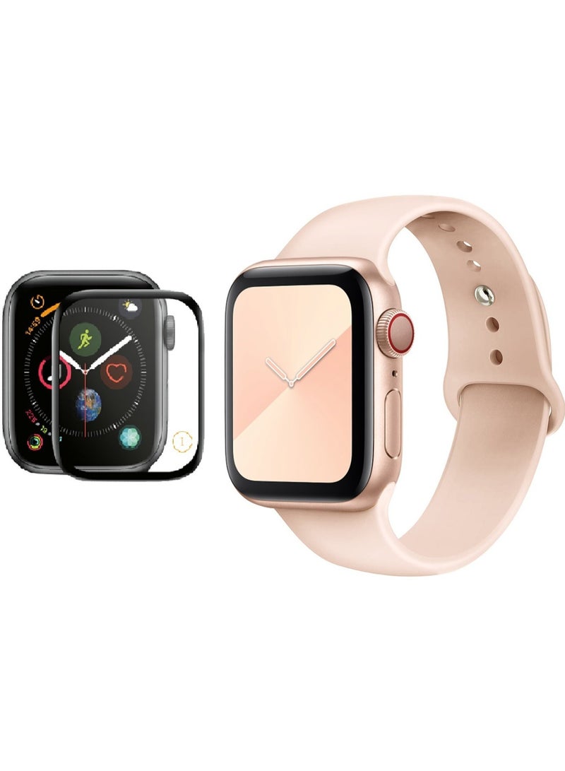 Silicone Replacement Strap With 5D Glass For Apple Watch Series 6/5/4/3/2/1/SE - 40mm - Image 1