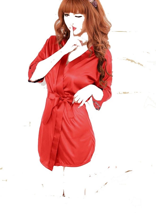 Women Pure Short Satin Silky  Summer Sleepwear Robe.  - Image 2