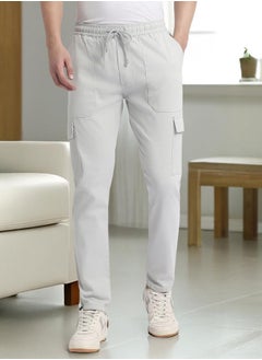 Dennis Lingo Slim Fit Light Grey Men's Cotton Lycra Solid Cargo Trouser, Mid Rise, Full Length, Casual,  - Image 1