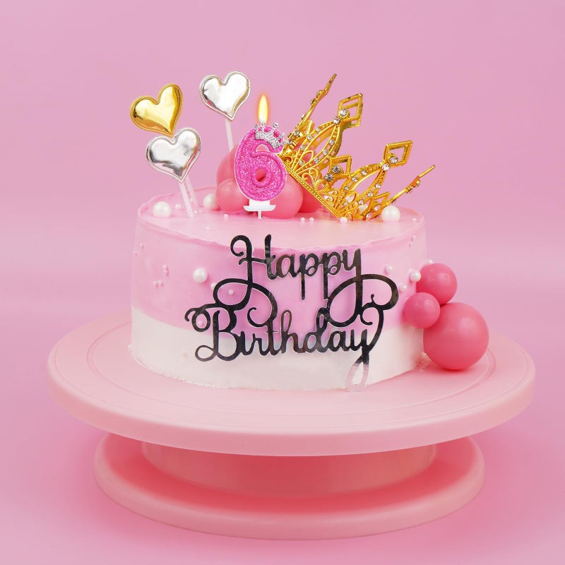 ElekFX Hot Pink Number 6 Birthday Candle, Glitter Crown Cake Topper 2.76 inch, Pink Princess Birthday Party Decorations for Girls 6th Birthday - Image 4