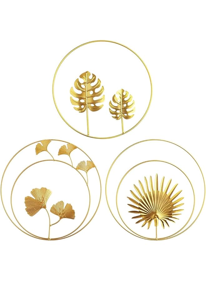 KASTWAVE Wall Decor, 3Pcs Gold Metal Wall Art Decor, Gold Ginkgo, Maple, Monstera Leaf Wall Decor For Bedroom, Easy Installation Great For Bedroom Hanging Parts, Hotel Wall Decoration - Image 1
