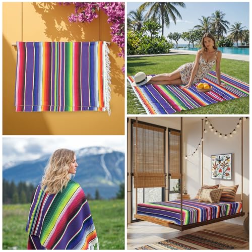 OurWarm 59 x 84 Inch Mexican Tablecloth Serape Blanket, Large Square Cotton Fringe Fiesta Tablecloth for Mexican Cinco de Mayo Party Decorations - Image 4