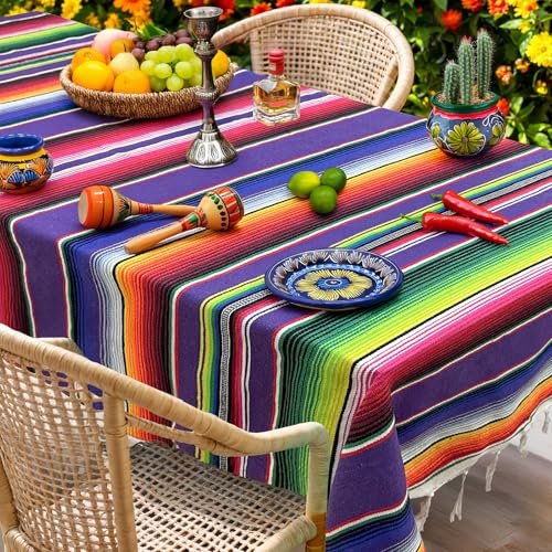 OurWarm 59 x 84 Inch Mexican Tablecloth Serape Blanket, Large Square Cotton Fringe Fiesta Tablecloth for Mexican Cinco de Mayo Party Decorations - Image 3