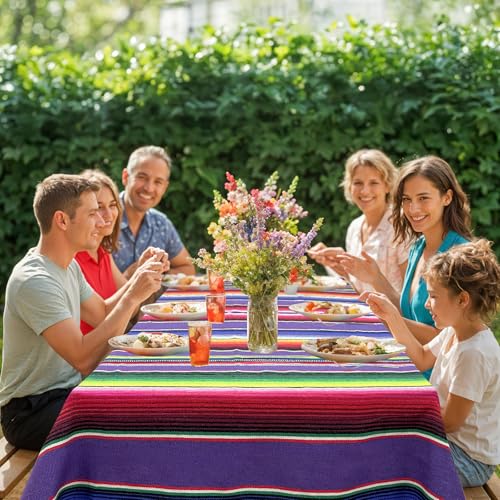 OurWarm 59 x 84 Inch Mexican Tablecloth Serape Blanket, Large Square Cotton Fringe Fiesta Tablecloth for Mexican Cinco de Mayo Party Decorations - Image 5