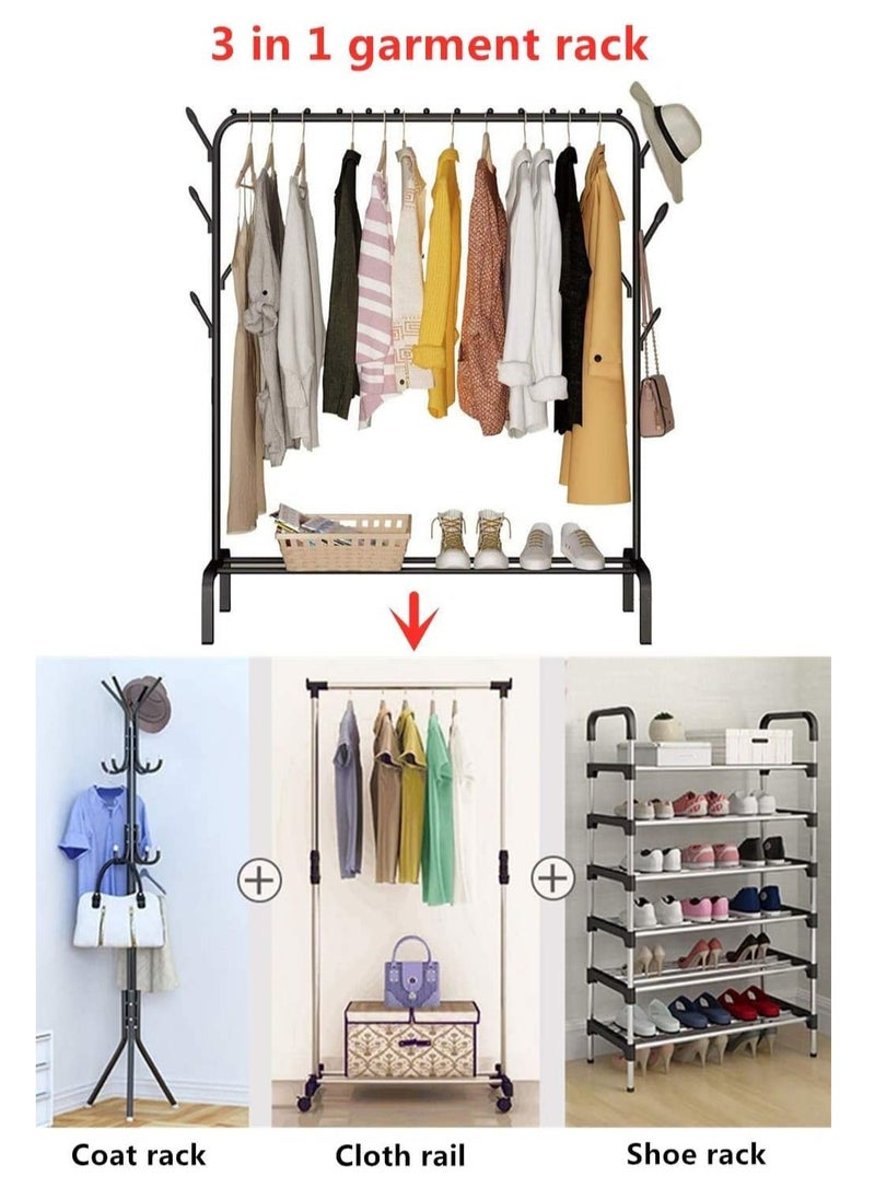 ECVV - ECVV رف الملابس والأحذية مع خطافات تثبيت على شكل شجرة 110x43x158 سم أسود - Image 1