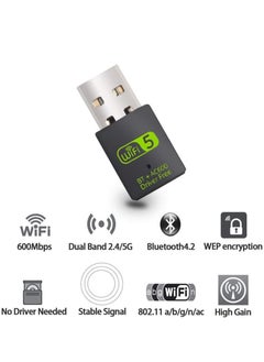 Generic USB WiFi Bluetooth Adapter, 600Mbps Dual Band 2.4/5Ghz Wireless Network External Receiver, Mini WiFi Dongle for PC/Laptop/Desktop  - Image 2