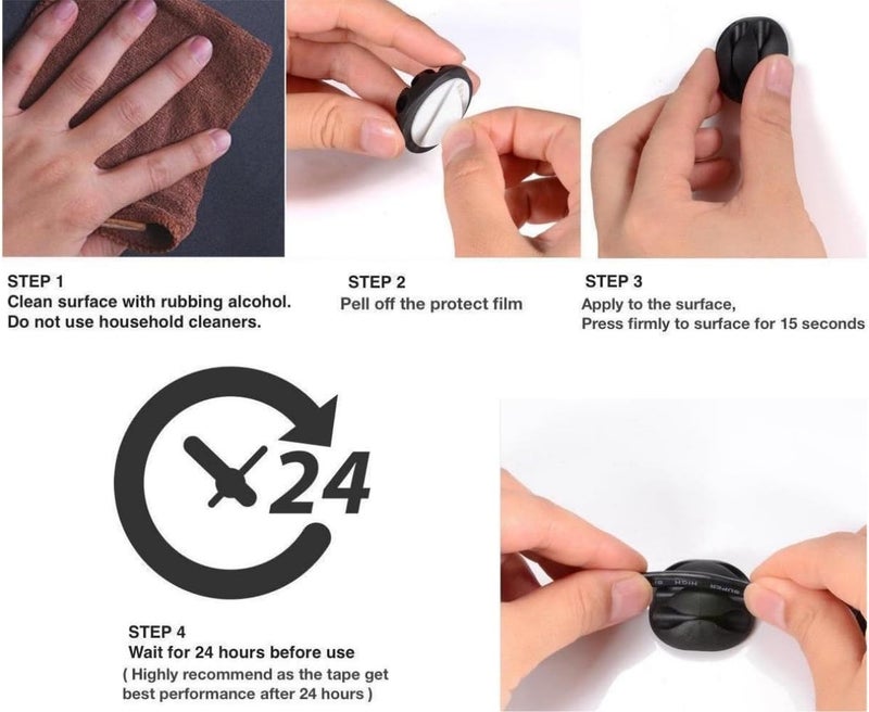 OHill Desk Cable Management Cord Organizer, 24 Pack Black Self Adhesive Cord Holder Cable Clips, Ideal Cable Organizer Wire Keeper for Desk, Nightstand, Phone Charger, Computer, Home, Office, Car - Image 4