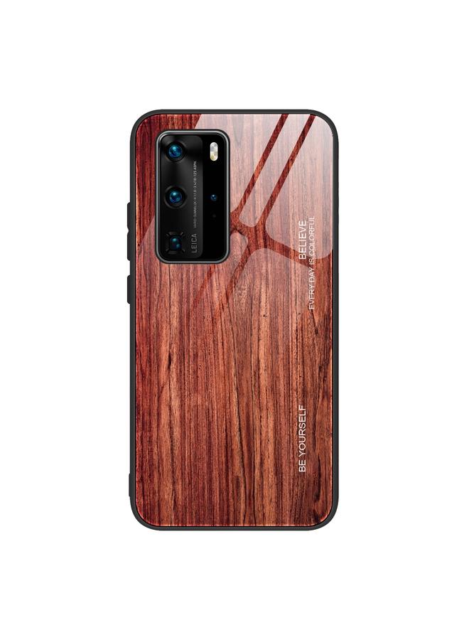 زبون جراب لهاتف Huawei P40 Pro جراب واقٍ زجاجي من الخشب - Image 1