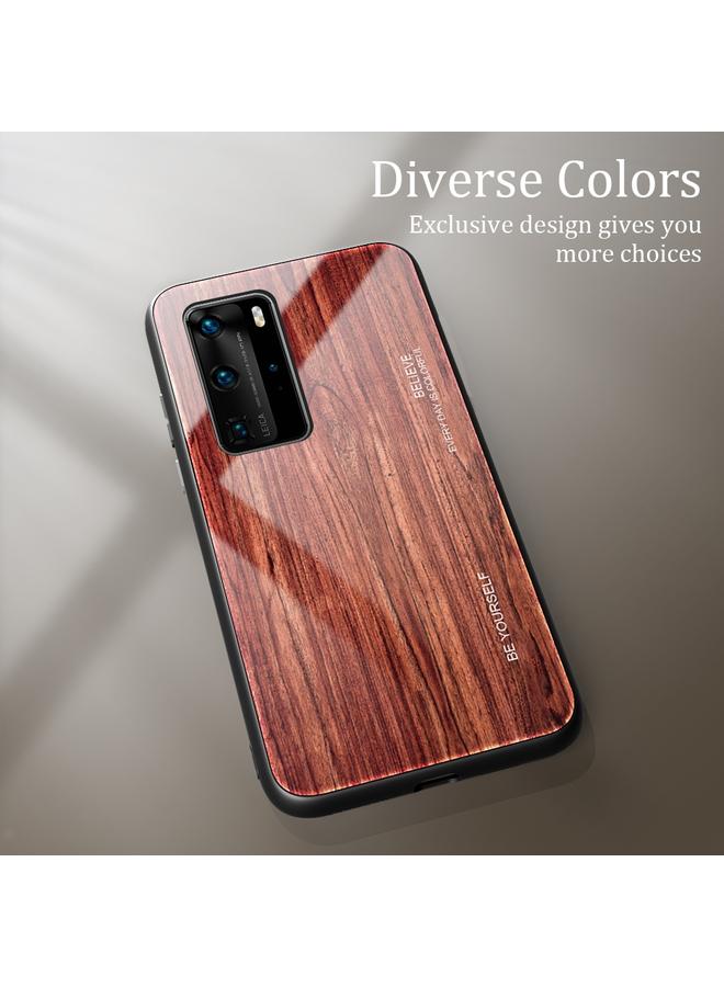 زبون جراب لهاتف Huawei P40 Pro جراب واقٍ زجاجي من الخشب - Image 2