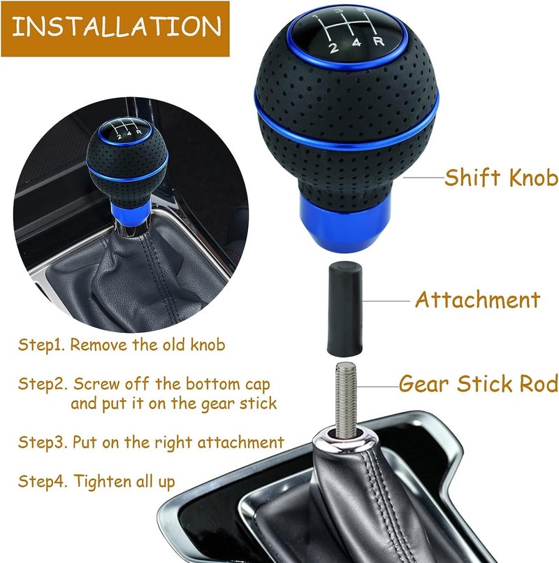 aakichi 5 Speed Shifter Knob Ball Transmission Handle Car PU Leather Gear Stick Knob for Most Manual Automotive Vehicles (Blue Circle) - Image 5