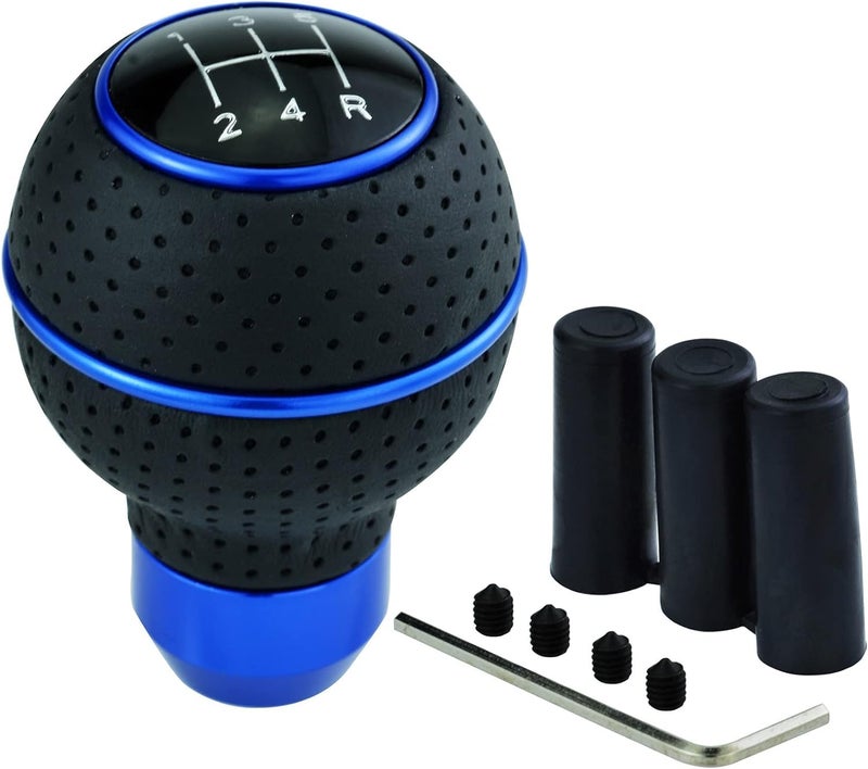 aakichi 5 Speed Shifter Knob Ball Transmission Handle Car PU Leather Gear Stick Knob for Most Manual Automotive Vehicles (Blue Circle) - Image 3