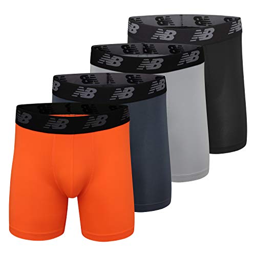 New Balance Men's Performance 5" No Fly Boxer Brief, 4-Pack, Small, Black/Dynomite/Steel/Orca - Image 1