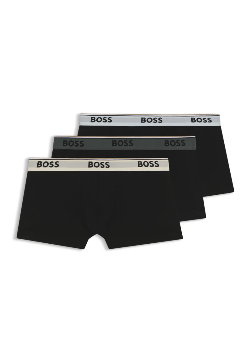BOSS Three-pack of stretch-cotton trunks with logo waistbands