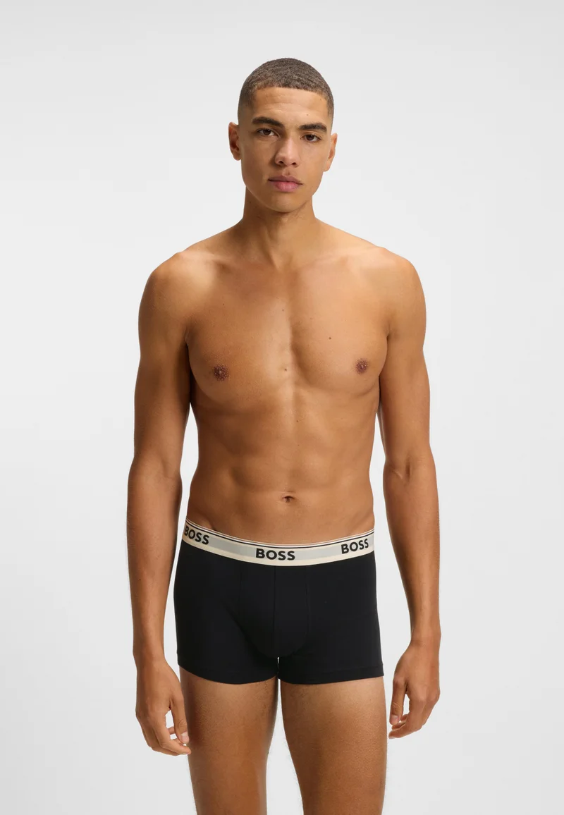 BOSS Three-pack of stretch-cotton trunks with logo waistbands