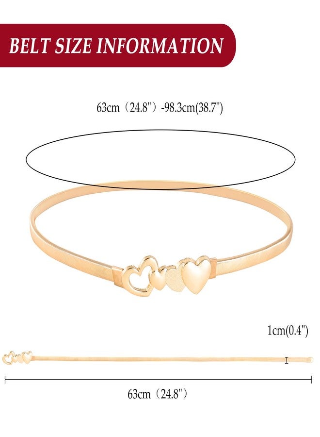 E-Clover Womens Fashion Metal Stretch Waist Skinny Belt Waistband, Gold Heart, 0.8CM(W) x 70CM(L) - Image 2