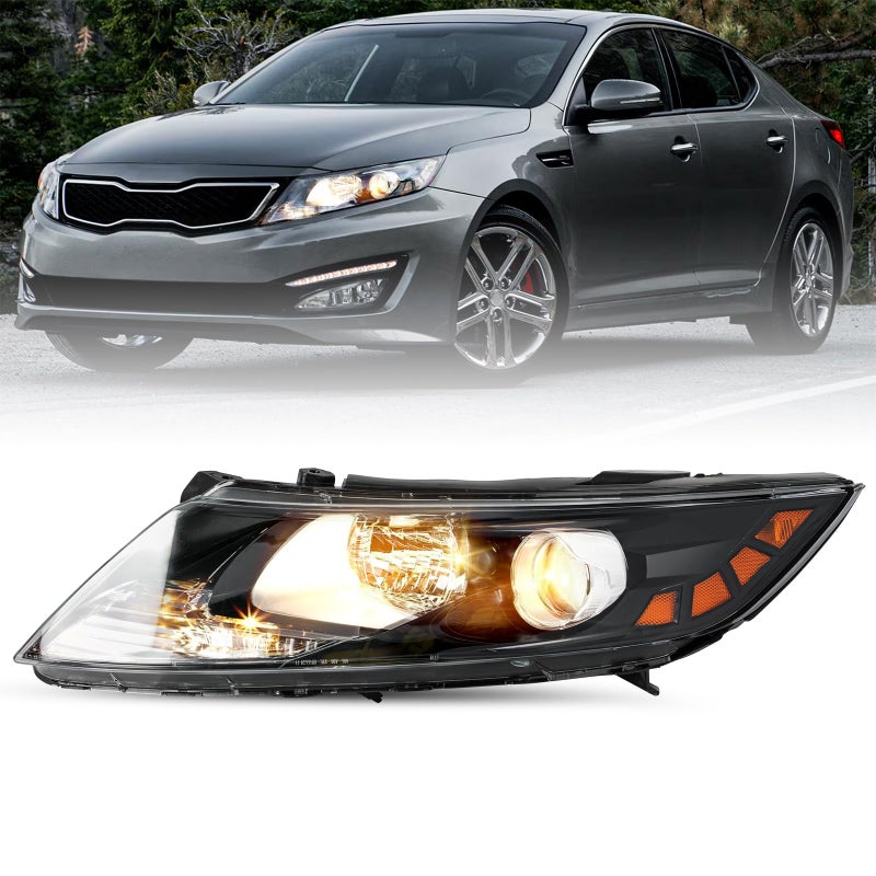 SOCKIR Halogen Headlight Assembly Replacement for 2011 2012 2013 Kia Optima Headlamp Black Housing with Amber Reflector Left Driver Side Not Compatible With Hybrid Models