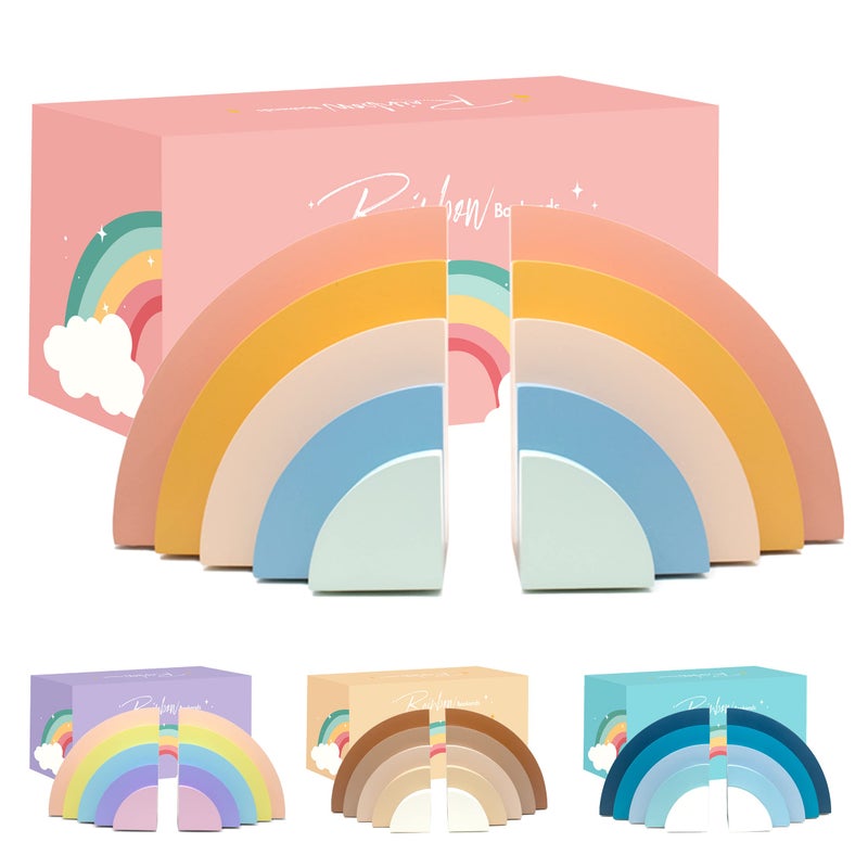 Decorably Boho Rainbow Book Ends for Kids Books  1 Set NonSkid Wooden Kids Bookends for Girls Childrens Book Ends for Room Babys Nursery Classroom