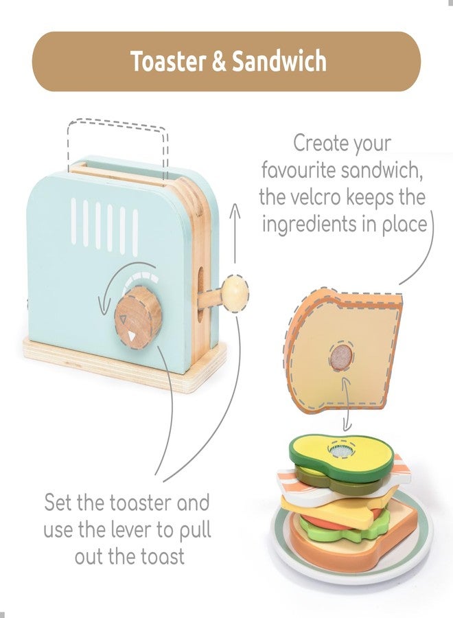 UMU® Wooden Toaster & Sandwich Play Set – Includes Pop-up Toaster, Sliceable Butter, Kitchen Accessories & More – Pretend Play Toy for Kids Ages 3 4 5 6 - Image 3
