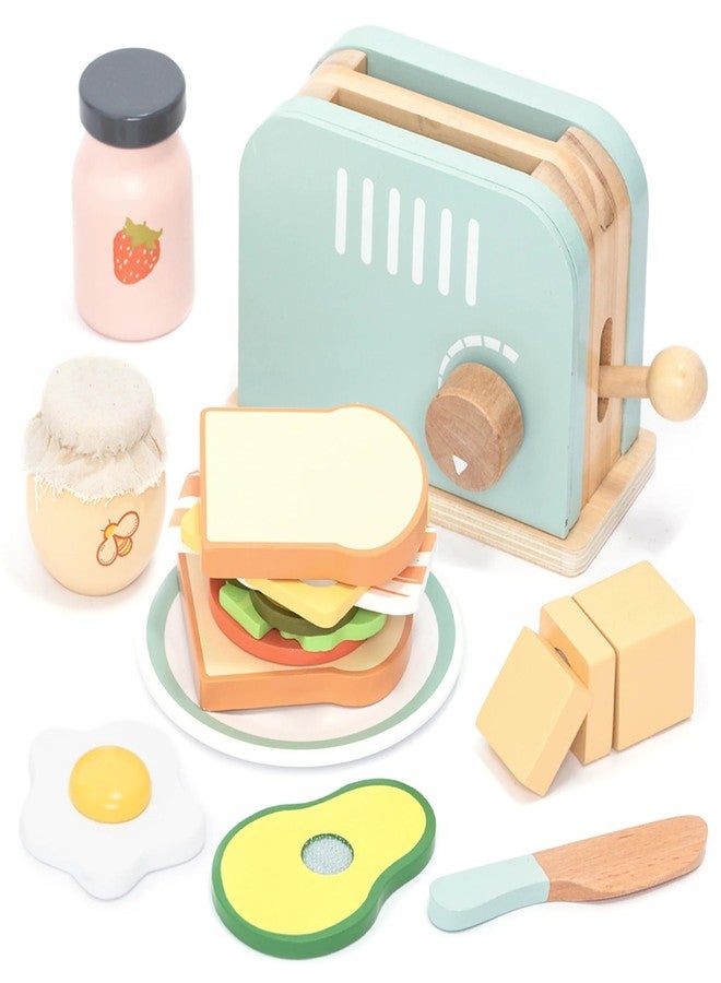 UMU® Wooden Toaster & Sandwich Play Set – Includes Pop-up Toaster, Sliceable Butter, Kitchen Accessories & More – Pretend Play Toy for Kids Ages 3 4 5 6 - Image 1