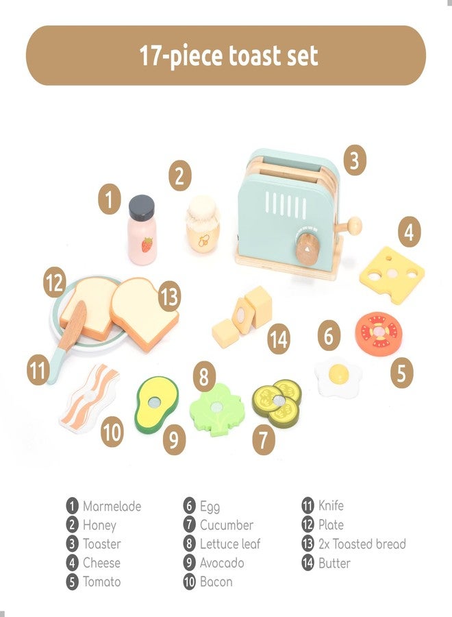 UMU® Wooden Toaster & Sandwich Play Set – Includes Pop-up Toaster, Sliceable Butter, Kitchen Accessories & More – Pretend Play Toy for Kids Ages 3 4 5 6 - Image 5