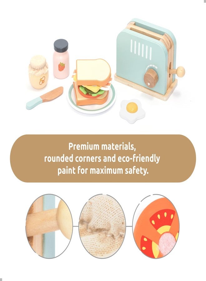 UMU® Wooden Toaster & Sandwich Play Set – Includes Pop-up Toaster, Sliceable Butter, Kitchen Accessories & More – Pretend Play Toy for Kids Ages 3 4 5 6 - Image 2