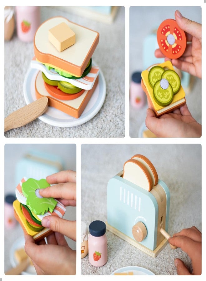 UMU® Wooden Toaster & Sandwich Play Set – Includes Pop-up Toaster, Sliceable Butter, Kitchen Accessories & More – Pretend Play Toy for Kids Ages 3 4 5 6 - Image 4