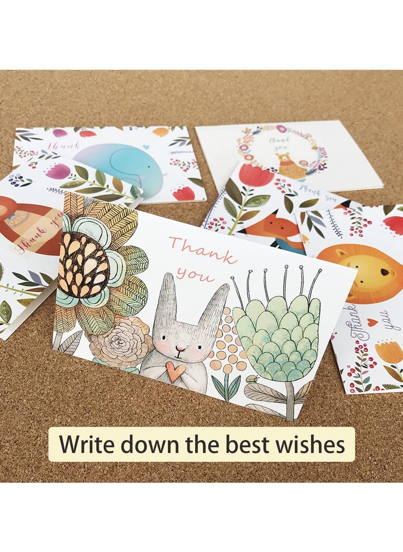 Generic - 24 Pack Thank You Cards with envelopes and Stickers Lovely Animals Themed Design Each Greeting Cards Blank Inside Invitation Cards for Kids Baby Shower Congratulations Party Business Festival - Image 1