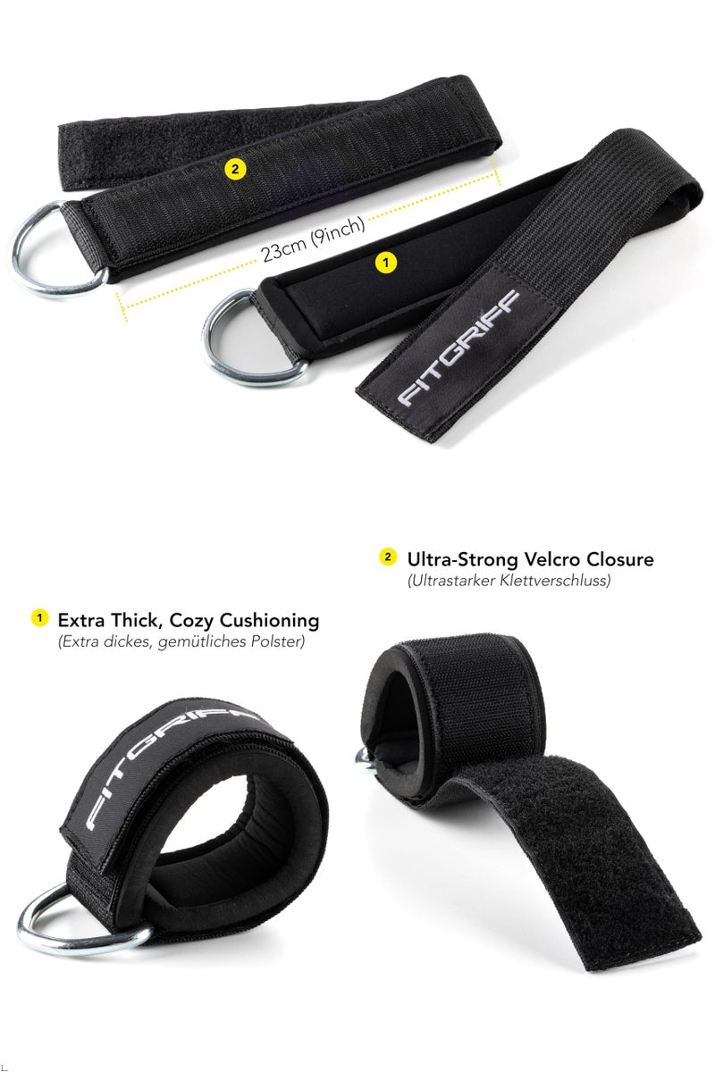Fitgriff® Ankle Straps V2 for Cable Machine (2 Pieces) - Gym Workout Equipment - Leg Pulley Attachment, Kickback Straps (Black) - Image 3