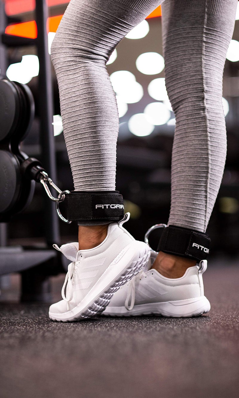 Fitgriff® Ankle Straps V2 for Cable Machine (2 Pieces) - Gym Workout Equipment - Leg Pulley Attachment, Kickback Straps (Black) - Image 2