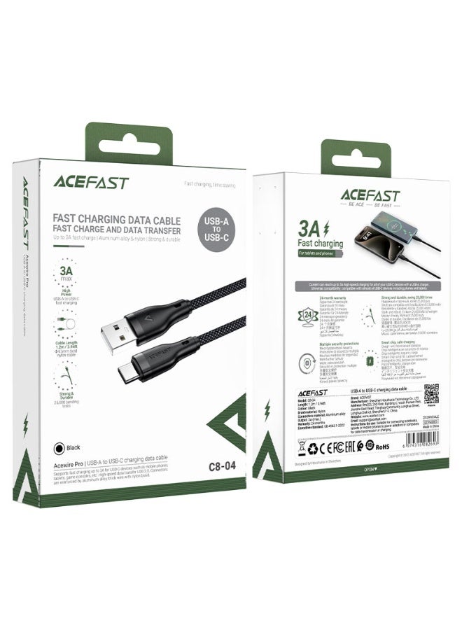 ACEFAST Charging Data Cable C8-04 USB-A to USB-C,Fast Charging and Data Transfer Cable, 1.2m Durable Nylon Braided - Black - Image 5