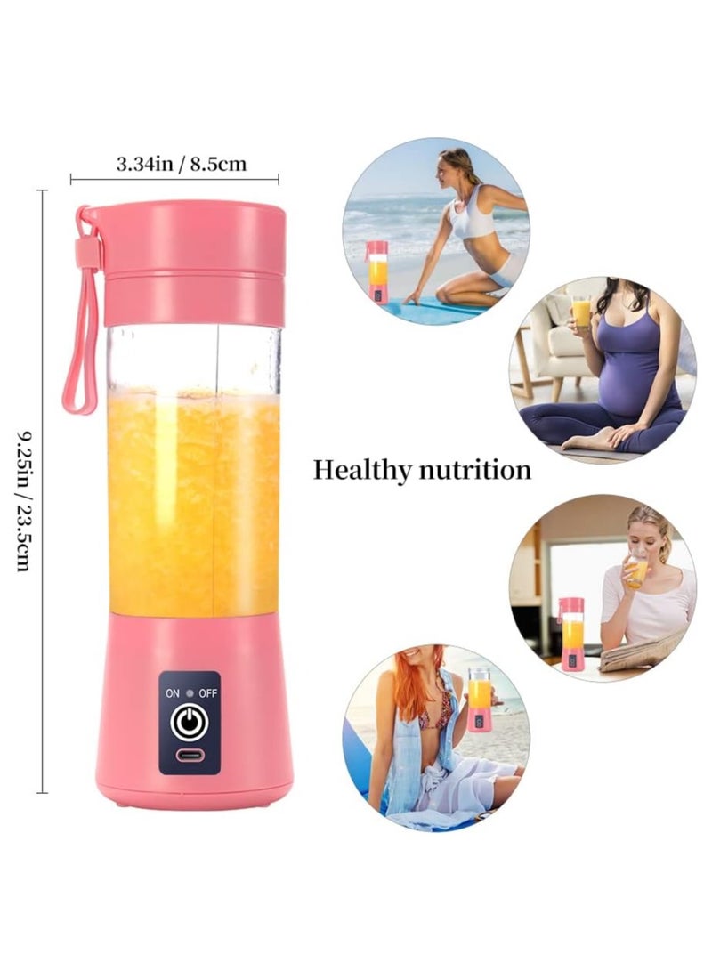 مخطوطات كوب خلاط محمول عالي الجودة مزود بستة شفرات، خلاط عصارة كهربائي بمنفذ USB، خلاط صغير محمول للمشروبات المخفوقة والعصائر، 380 مل، رائع للخلط - وردي - Image 4