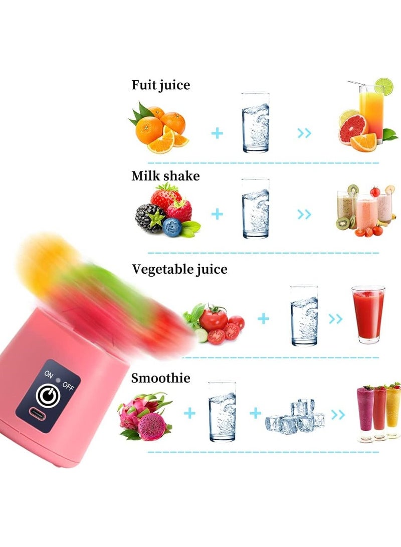 مخطوطات كوب خلاط محمول عالي الجودة مزود بستة شفرات، خلاط عصارة كهربائي بمنفذ USB، خلاط صغير محمول للمشروبات المخفوقة والعصائر، 380 مل، رائع للخلط - وردي - Image 5