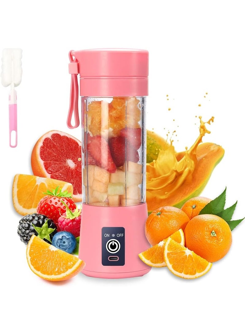 مخطوطات كوب خلاط محمول عالي الجودة مزود بستة شفرات، خلاط عصارة كهربائي بمنفذ USB، خلاط صغير محمول للمشروبات المخفوقة والعصائر، 380 مل، رائع للخلط - وردي - Image 1